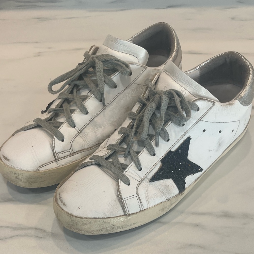 Golden Goose GGDB SSENCE exclusive white and black glitter superstars